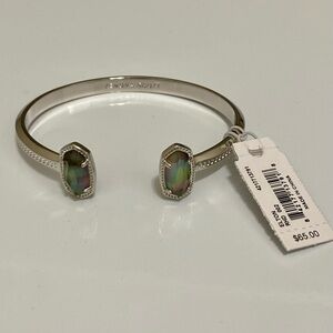 New Kendra Scott Elton Pinch Cuff Bracelet Black Mother Of Pearl Silver